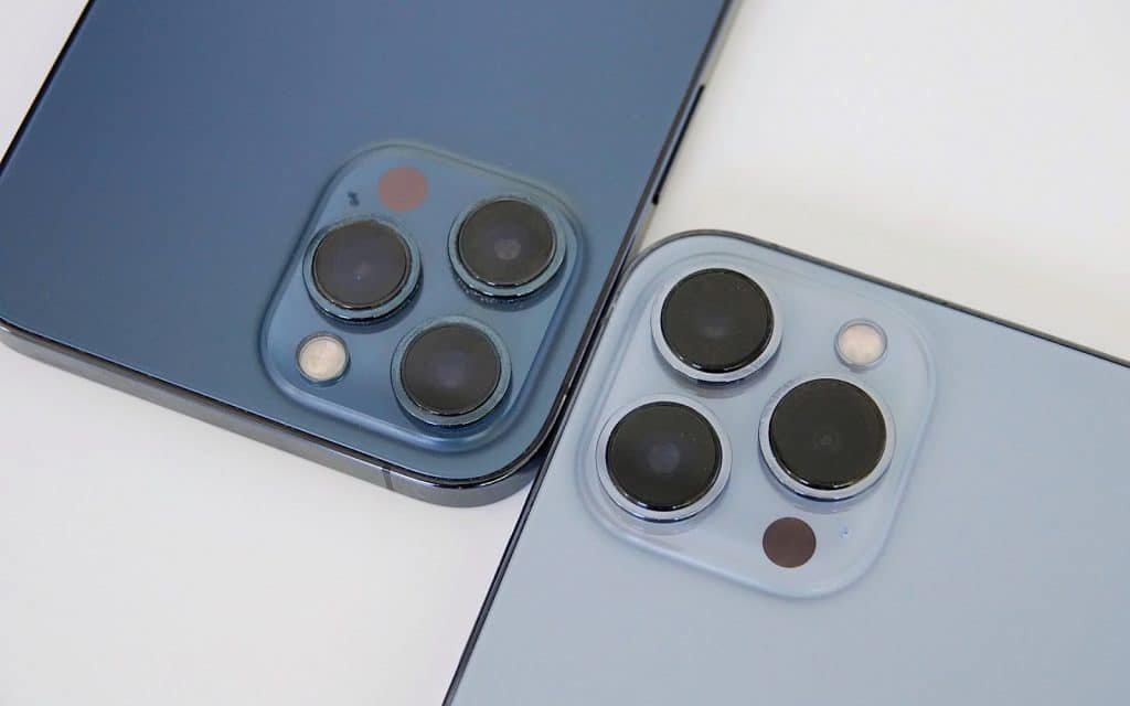 Different camera bumps: iPhone 12 Pro Max (left) vs. iPhone 13 Pro Max (right)