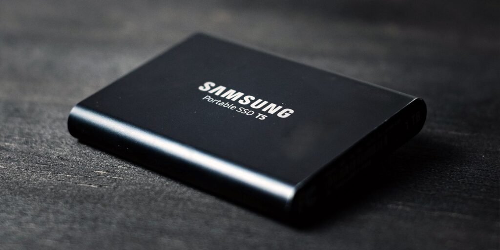 Samsung Portable SSD T5 on a desk